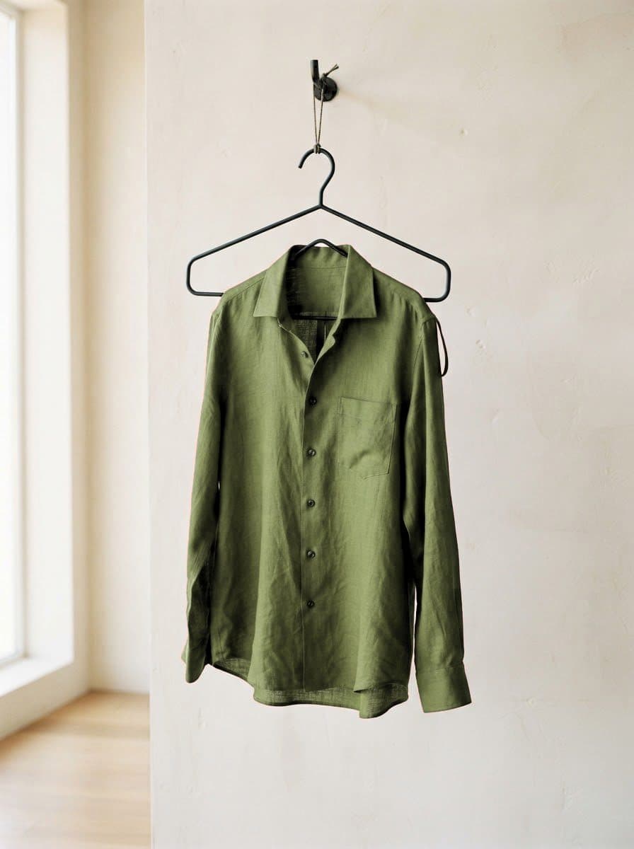Camisa de lino color oliva